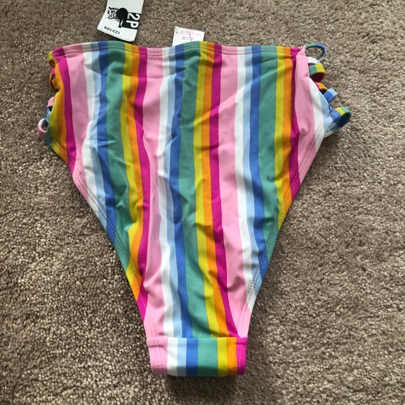 ๐ 5 for $15! ๐ Multi-Colored Striped High Waisted Swim Bottoms - Picture 3 of 4